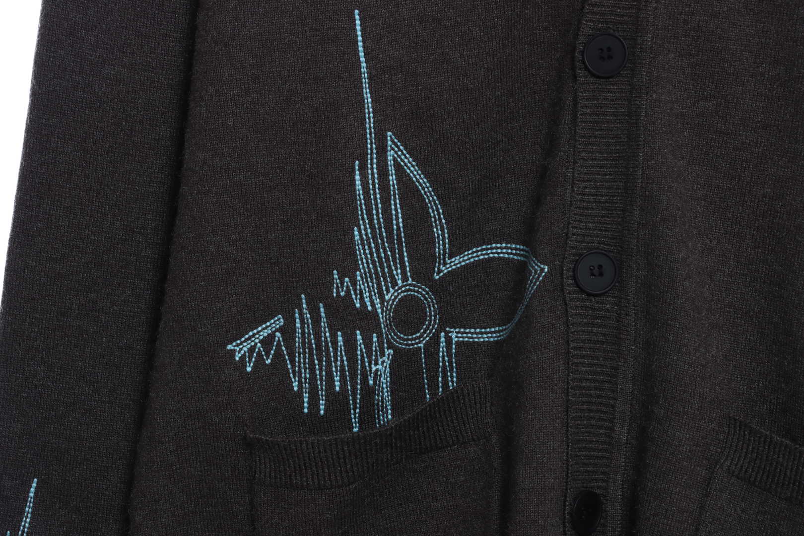 L-VxFREQUENCY Irregular Embroidered Mohair Cardigan