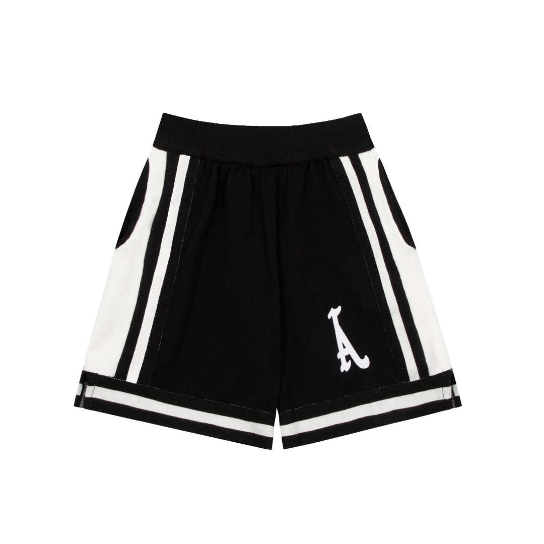 Letter A black and white striped knitted shorts