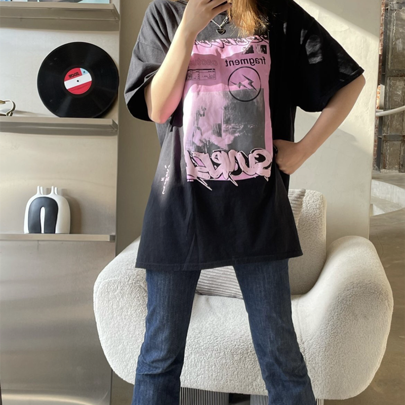 Travis Scott Lightning Fujiwara letter printing pattern short sleeves