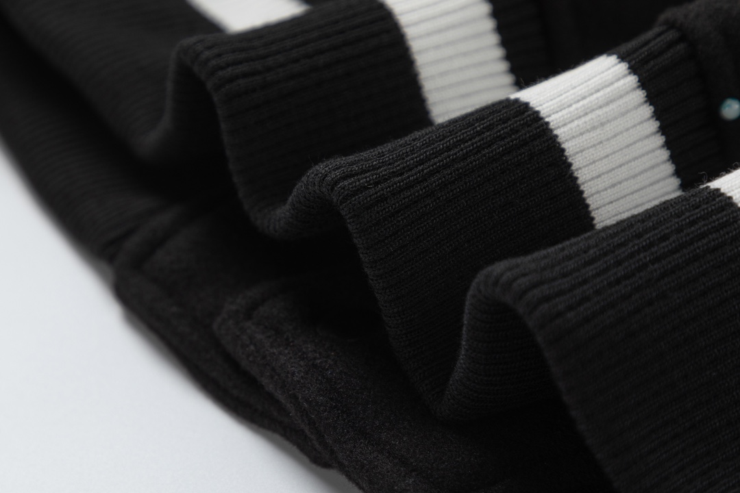 Off-White 2024 Fall/Winter new heavy embroidery patchwork leather varsity jacket in black, unisex