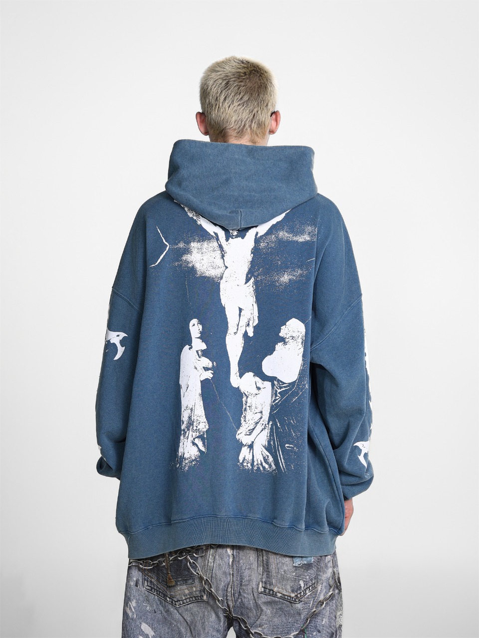 Saint Mich@el tears washed distressed salt-treated 400g heavy-weight vintage terry cloth hoodie