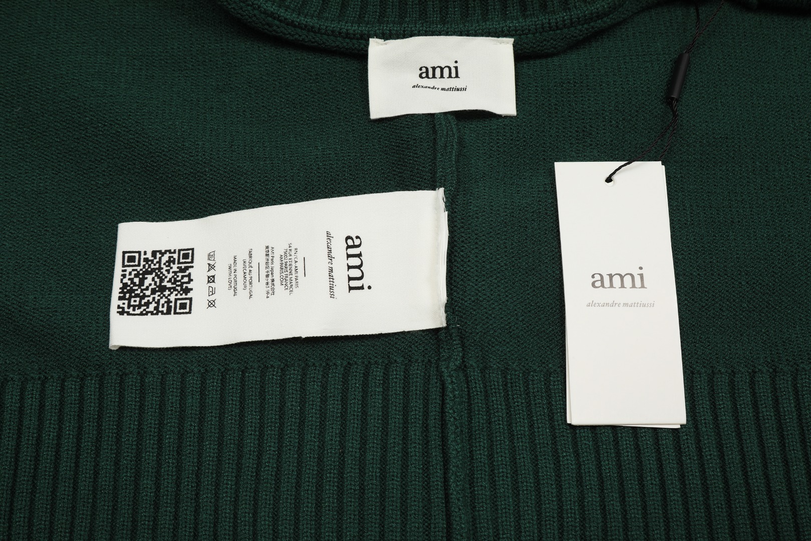 Am1 2024SS classic green jacquard big heart turtleneck sweater