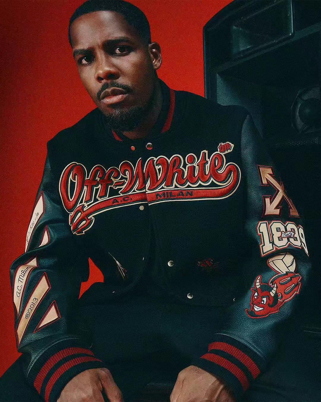 Off-White Embroidered Patchwork Leather Jacket