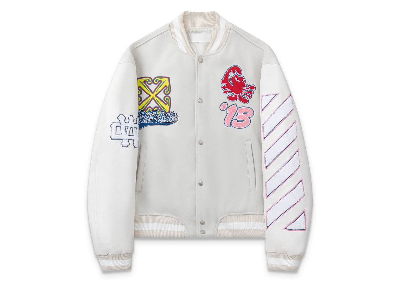 Off-White Embroidered Patchwork Leather White Jacket